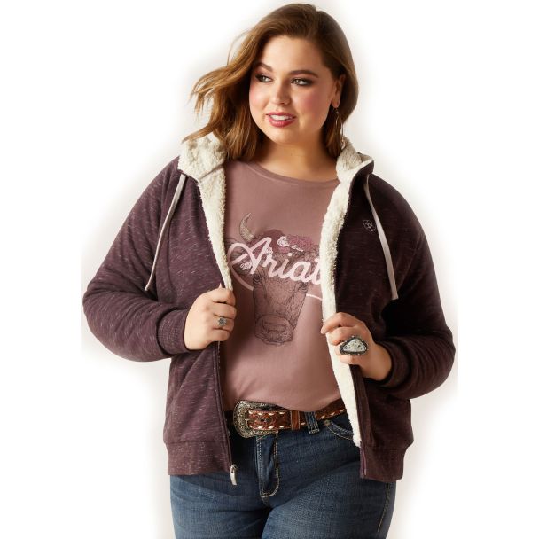 Ariat Women's REAL Sherpa Full Zip Hoodie - Clove Brown