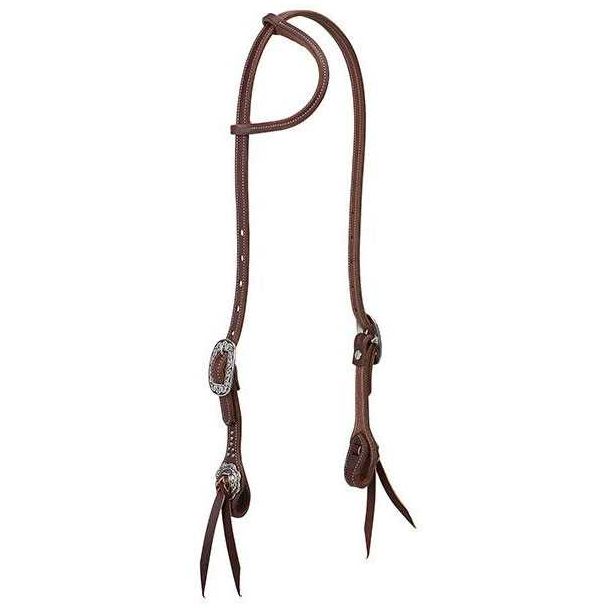 Working Tack Sliding Ear Headstall with Floral Hardware 