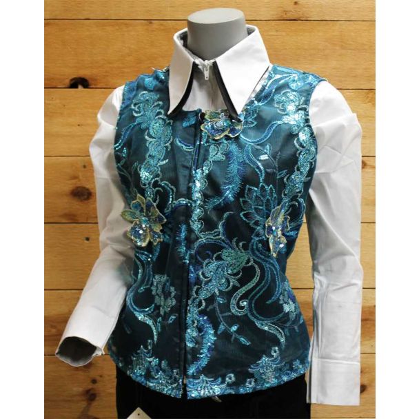 Blue Floral Sequin Show Vest