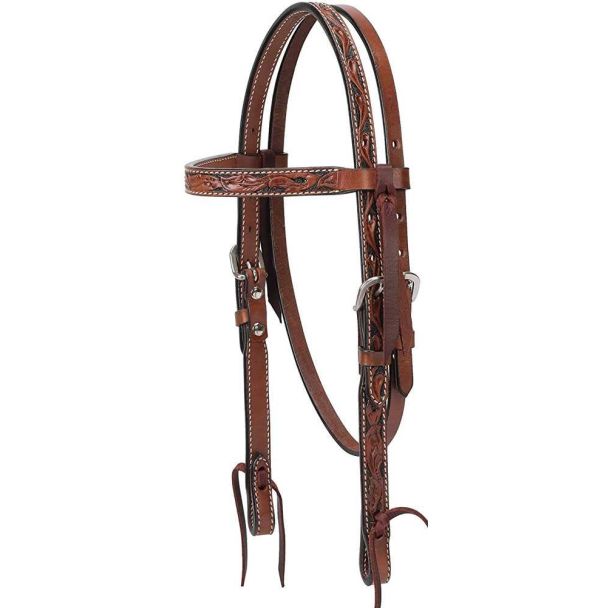 Turquoise Cross Floral Carved 5/8" Pony Brow Band Headstall, Chestnut