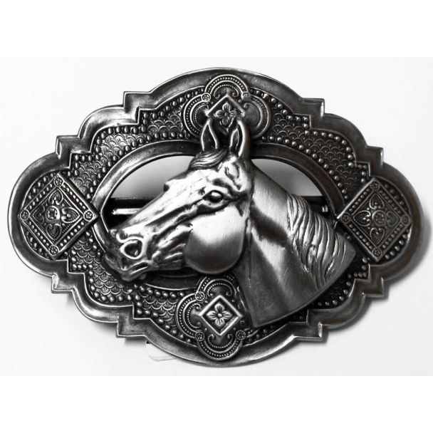 Framed Horse Head Barrette - Silver Colored