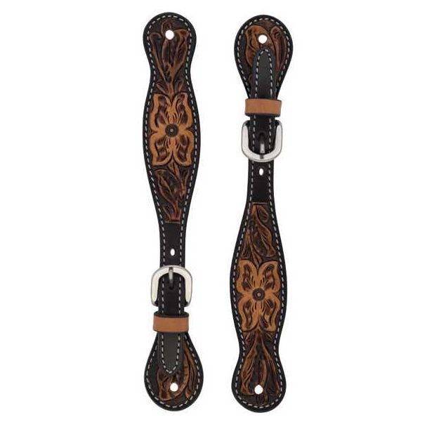 Turquoise Cross Floral Tooled Spur Straps, Ladies