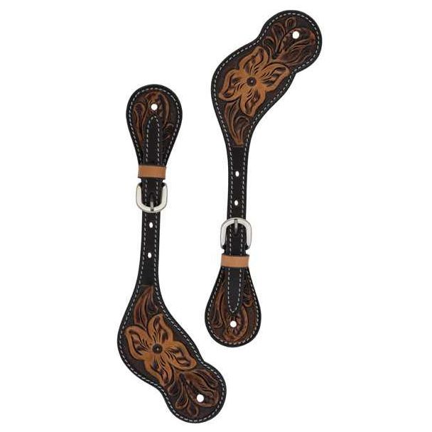 Turquoise Cross Floral Tooled Spur Straps, Men's