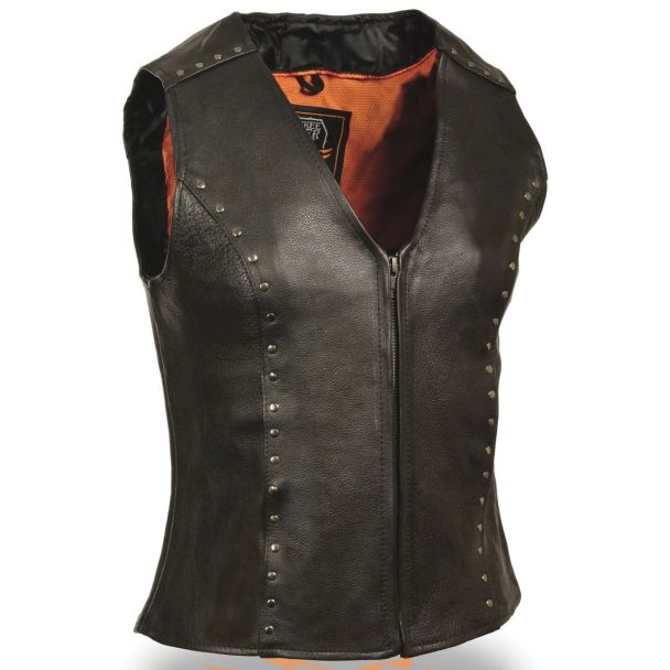 Milwaukee Leather ML2078 Women's Black Leather Vest With Studding Detail