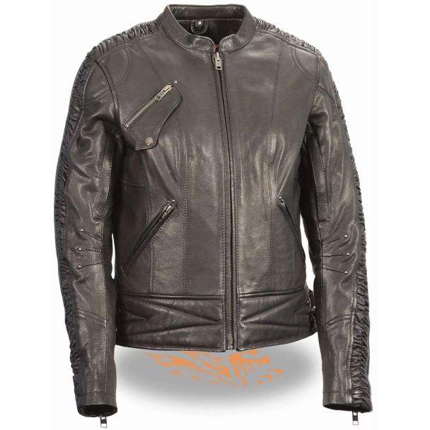 Milwaukee Leather Women&rsquo;s Lightweight Black Racer Jacket w/ Crinkled Arm Detailing