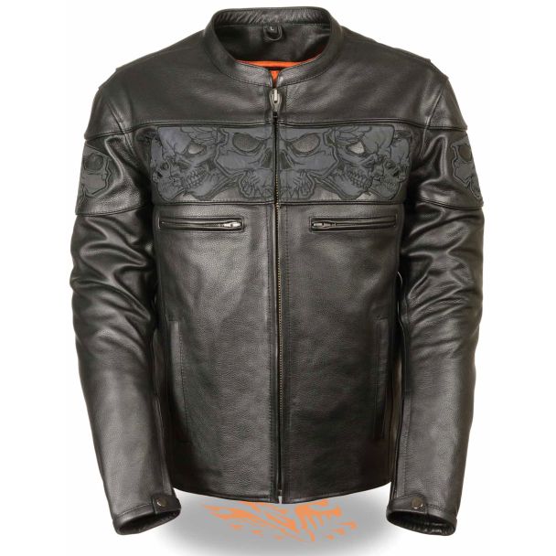 Milwaukee Leather Men&rsquo;s Crossover Scooter Jacket w/ Reflective Skulls