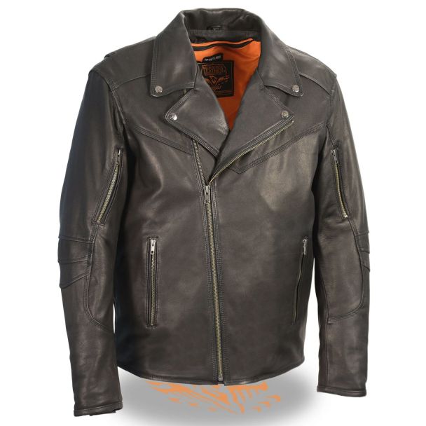 milwaukee leather mlm1516 black real leather motorcycle jacket for men &ndash; lightweight police style biker jacket 