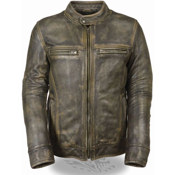 Milwaukee Leather Men&rsquo;s Brown Distressed Scooter Jacket w/ Venting