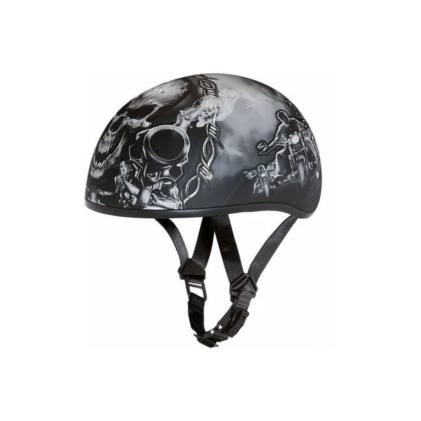 Daytona Helmets D6-G ‘Skull Cap’ with Skull and Guns Half Face Helmet