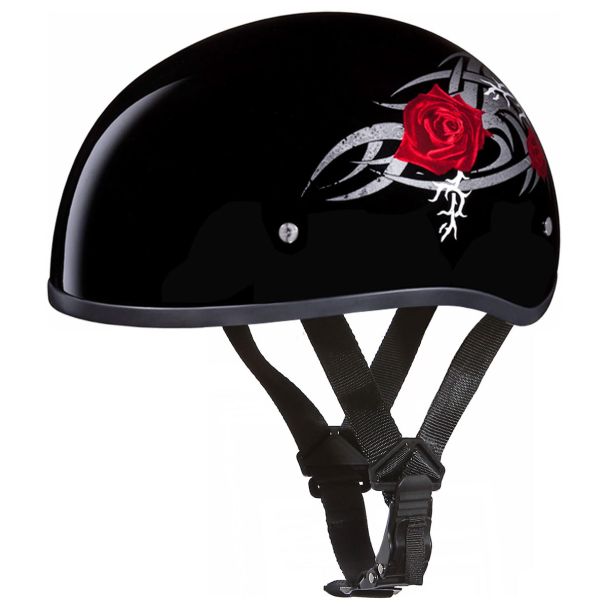 Daytona Helmets D6-R ‘Skull Cap’ with Red Roses Half Face Helmet