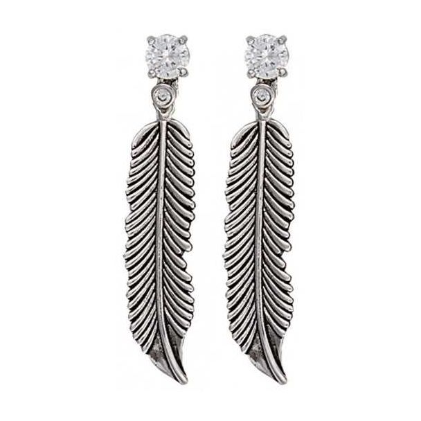 Antiqued Silver Crow Feathers on Crystal Stud Earrings