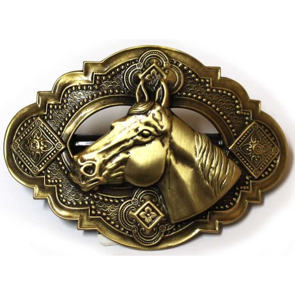 Framed Horse Head Barrette - Brass