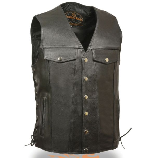 Milwaukee Leather LKM1360 Men's Black Leather Vest With Side Laces