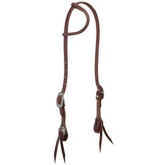 Working Tack Sliding Ear Headstall with Floral Hardware 