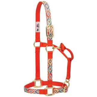 Nylon Navajo Adjustable Chin and Throat Snap Horse Halter, Orange/Multi
