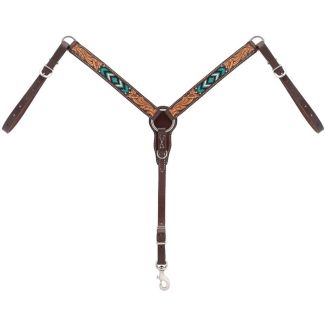 Pony Breast Collar Turquoise Beaded Inlay With Floral Carving
