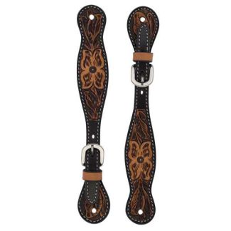 Turquoise Cross Floral Tooled Spur Straps, Ladies