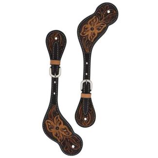 Turquoise Cross Floral Tooled Spur Straps, Men's