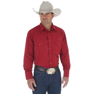 Wrangler Wine Western Snap Shirt - Long Sleeve Dobby Stripe