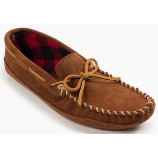 Minnetonka Men's Double Bottom Fleece Mocassin Slipper - Brown