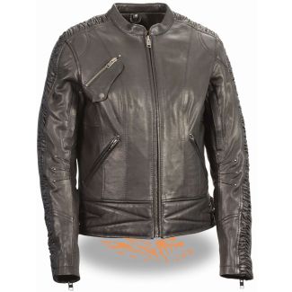 Milwaukee Leather Women&rsquo;s Lightweight Black Racer Jacket w/ Crinkled Arm Detailing