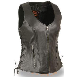 Milwaukee Leather MLL4531 Women's &lsquo;Open Neck&rsquo; Leather Vest With Side Laces L