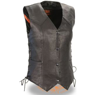 Milwaukee Leather mll4546 Ladies Black Lightweight Side Laced Four Snap Leather Vest
