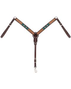 Pony Breast Collar Turquoise Beaded Inlay With Floral Carving
