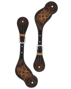 Turquoise Cross Floral Tooled Spur Straps, Men's